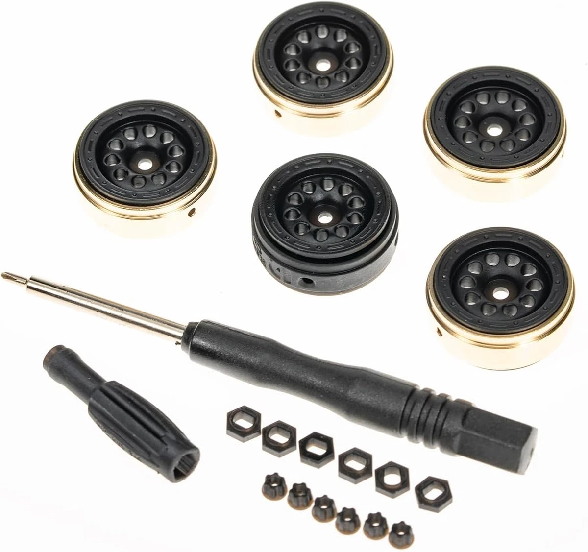 kowaku 4X 1/10 RC Off Road Juego de llantas y ruedas de rueda y neumáticos, 3.740 in de diámetro, caucho, piezas de repuesto de repuesto para coche modelo RC, negro