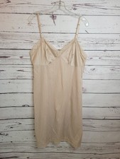 Vtg Vanity Fair Rosette Tan Lace Trim Camisole Full Slip Women's Sz 26"