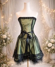 Gunne Sax Jessica McClintock Green Fairycore Lace Strapless Dress Y2K Sz 5