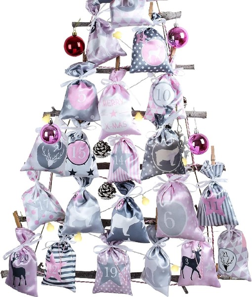 Adventskalender 24 StoffsäCkchen Rosa Zum BefüLlen SelbstbefüLlbar Geschenk-image