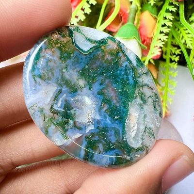 #ad Genuine AAA Moss Agate Worry Stone Green Thumb Healing Crystal Meditation Tool $10.90
