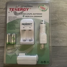 Tenergy 2 RCR123A Rechargeable LiFePO4 Batteries + RCA123A Charger NEW