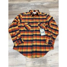 Vintage Roebucks Sears Flannel Shirt Mens Medium Orange Plaid Perma-Prest NWT