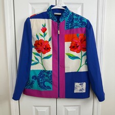 Vintage Jordana Jacket Sm Floral Paisley Scarf Print Colorblock Zip Up USA Made