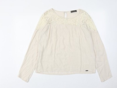 Numph Damen Beige Viskose Basic Bluse Größe 12 Rundhalsausschnitt - Spitzenausschnitt