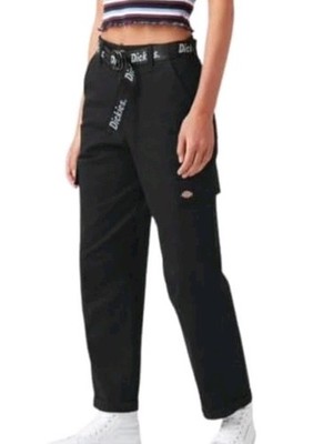 NEW Dickies Women's Relaxed Fit Cropped Cargo Pants Black   28 R w/belt