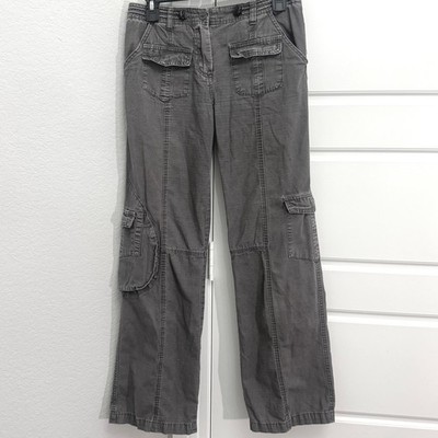 Brandy Melville Gray Cargo Pants Y2K Low Rise Straight Leg Adjustable Waist