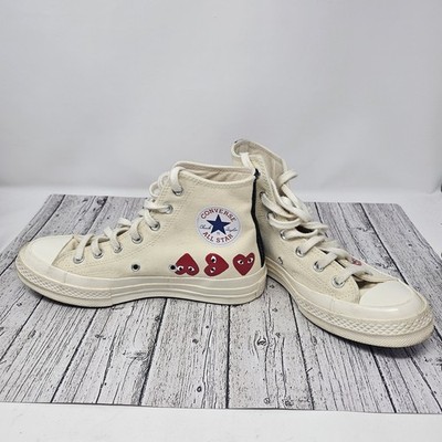 Converse X Comme Des Garcons White Beige Canvas Sneakers W 7.5 M 5.5 Mult Heart