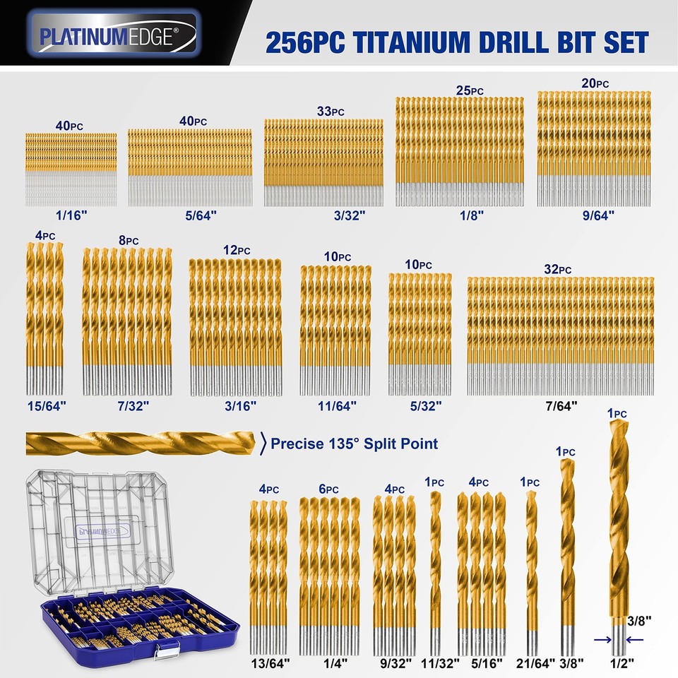 99 Pcs Titaniu Coated Drill Bit Set 135 Degree High Speed Drill Bits - View #8