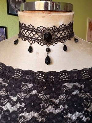 Choker schwarz Halsband Goth Steampunk Gothic Vampire Spitze Cosplay Barock