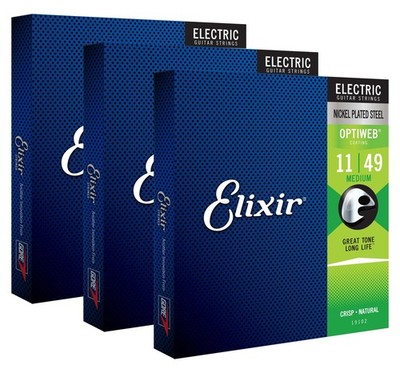 Elixir Electric Optiweb Medium 3er-Set E-Gitarre Saiten Beschichtet 011-049