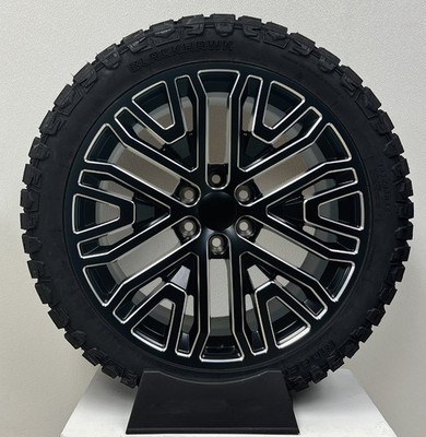 22'' Black With Milled Edge Wheels Rugged Terrain Tires Chevy Tahoe Silverado