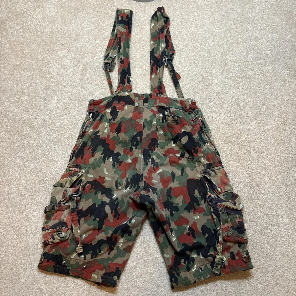 De Colección Ejército Suizo M70 Alpenflage Hombres 34 Camuflados Carga Pantalones Cortos Pantalones de Campo Pechera Mono