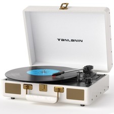 Vintage 3-Speed Bluetooth Portable USB Suitcase Record Player with Built-in S...