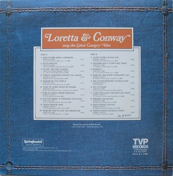 Conway Twitty & Loretta Lynn - Sing The Great Country Hits (LP, Comp) (Mint (M)) - Image 2 of 4