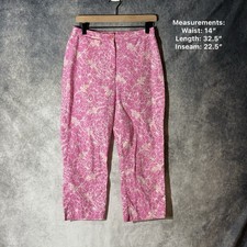 Lilly Pulitzer Pink Floral Lizard Print Capri Pants Cotton Womens 6 Resort Wear