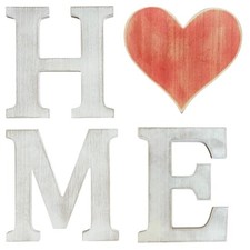 BTD Rustic Home Sign   White Wood Letters with Red Heart Wall Decor White Heart