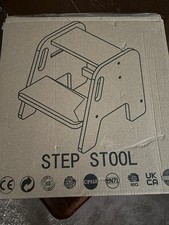 Step Stool for Toddler Kids Wooden   Height Adjustable 2-Step Ladder with Handle