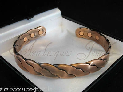 TOP QUALITY MENS M/L COPPER CURB CHAIN MAGNETIC TORQUE BANGLE/PAIN RELIEF AJMB