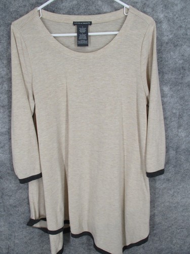 Chelsea & Theodore Women's Tunic Top Beige Size Large Round Neck Asymmetrical