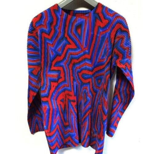 Issey Miyake Men's Pleated T-Shirt Red Blue Homme… - image 1