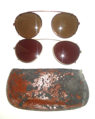 Vintage Sunglasses 2 Pairs Vintage Antique 2 Pair Green Shaded Brass Plastic Clip  main image 4