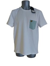 Image of New Lyle & Scott Contrast Pocket Tee Lichen White & Deck Blue Size M 
