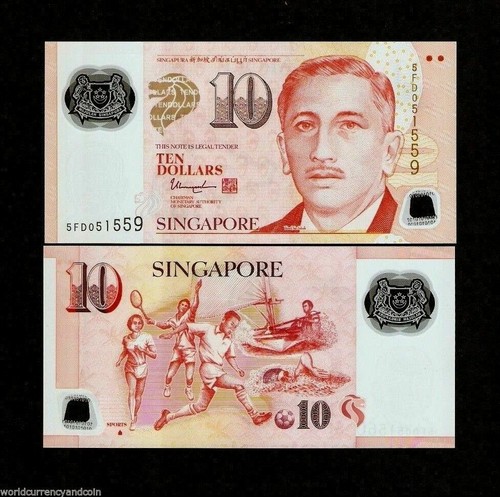 SINGAPORE 10 DOLLAR 2014-2023 1 or 2 Hollow or 1 Solid House Triangle UNC 1 NOTE - Picture 5 of 6