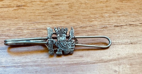 Vintage Peru 925 Sterling Silver Lapel Pin Tie Figural Incan Mayan Symbols - Picture 10 of 12
