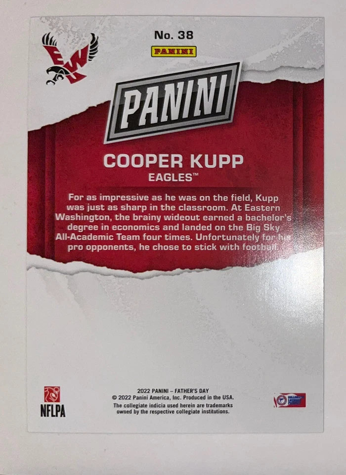 2022 Panini Father's Day COOPER KUPP BLUE SP # /50 Rams # 38 Super Bowl MVP - Image 2 of 2