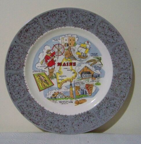 Maine Souvenir Plate Vintage Covered Bridges Fort William Henry Thunder Hole - Picture 1 of 2