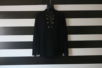 Elogy Women's Blouse Long Sleeve Y-Neck Decor Front Black Size XL