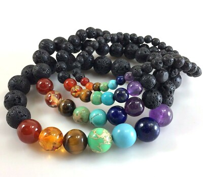 7 chakras black lava bracelet for women with healing spiritual gemstone power