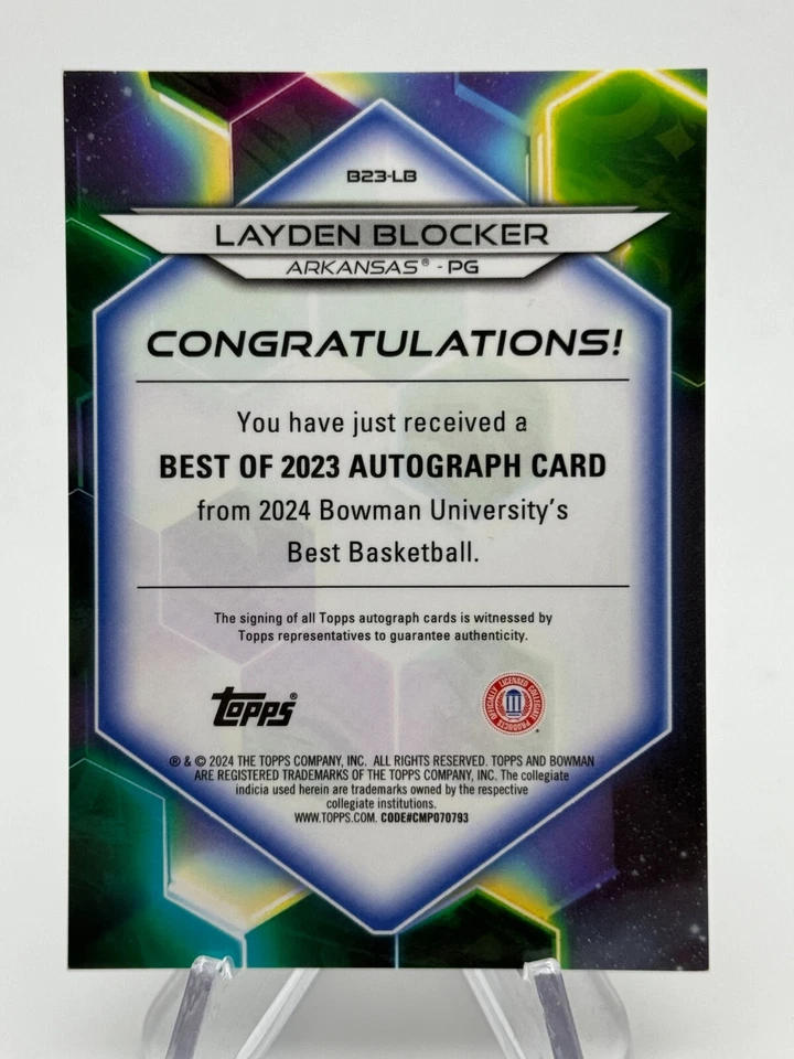 2023-24 Bowman University's Best LAYDEN BLOCKER Red Lava Rookie Auto /5 - Image 2 of 2