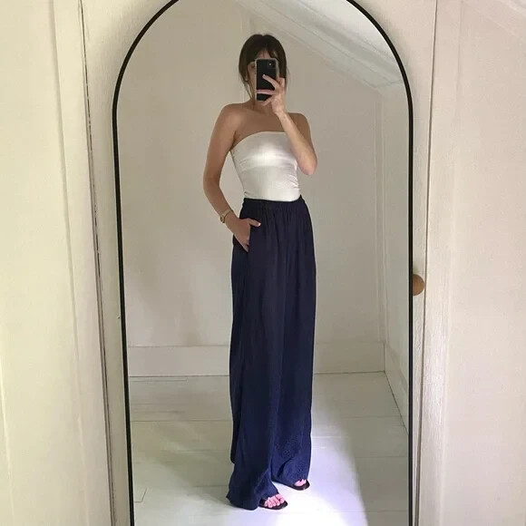 ALTRA & Other Stories Pantalone Jacquard Raso Stampa Leopardata Gamba Larga Navy Taglia 6 79€