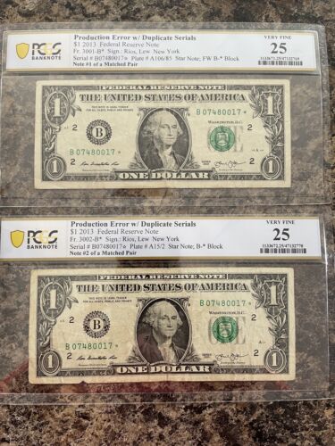 2013 b $1 star note duplicate Matched Pair - Bild 1 von 2