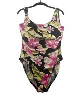Vintage Hawaiian Floral One-Piece Swimsuit With Padded Cups  Scoop Back 6090