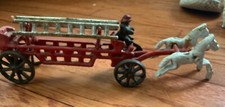 VINTAGE CAST IRON HORSE DRAWN FIRE LADDER WAGON