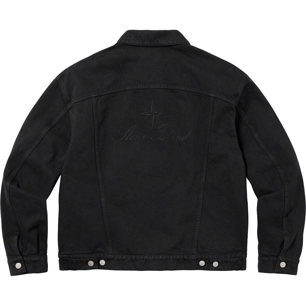2023 Supreme x Stone Island Bull Denim Trucker Jacket BLACK 2023 Supreme x Stone Island Bull Denim Trucker Jacket BLACK
