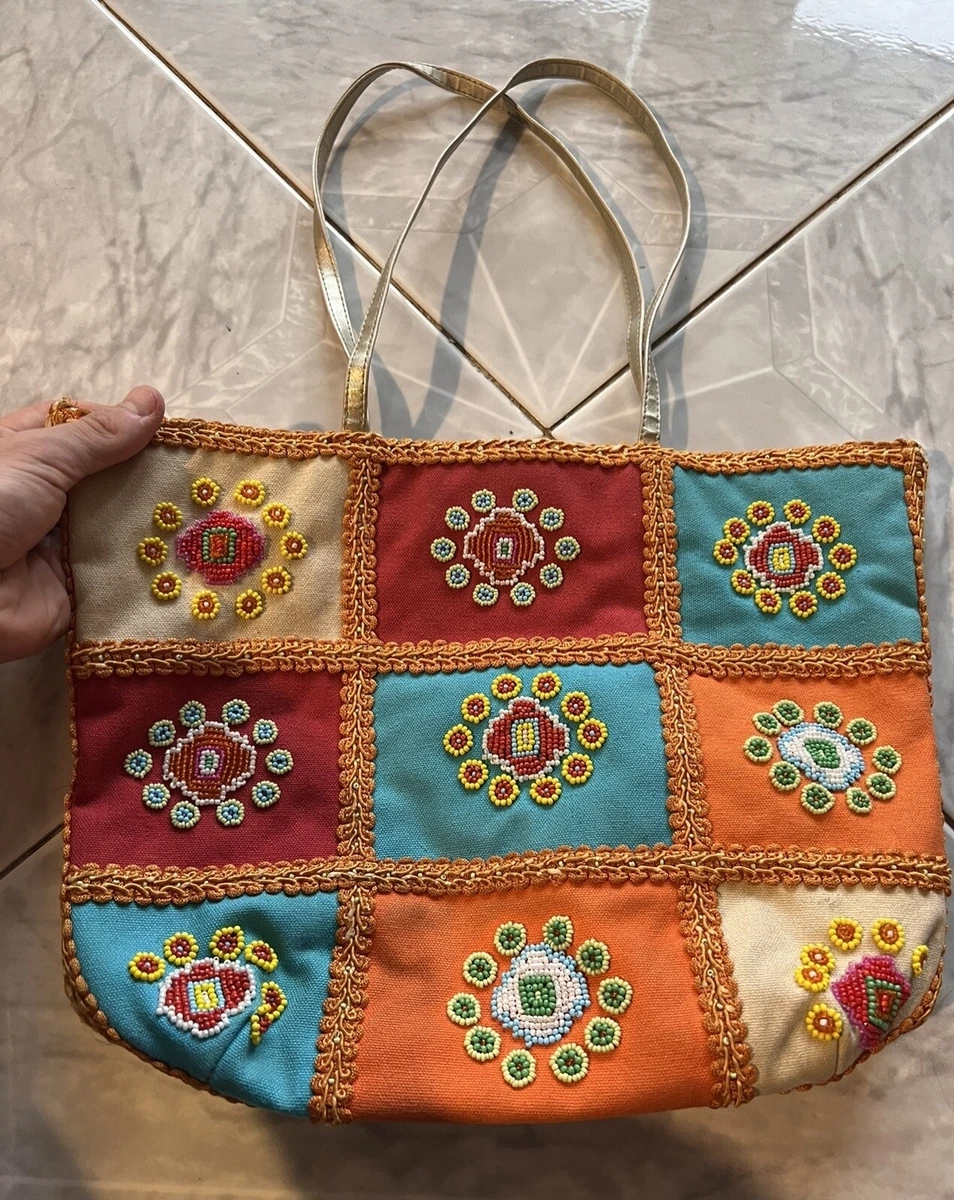 Mohiriya Borsa Tote In Vera Pelle Grand Con Cerniera - Patchwork Floreale Multicolore, Tracolla Regolabile