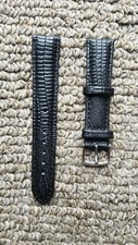 18mm Black Teju Lizard Grain Leather Watch Band Strap Water Proof SILVER Buckle