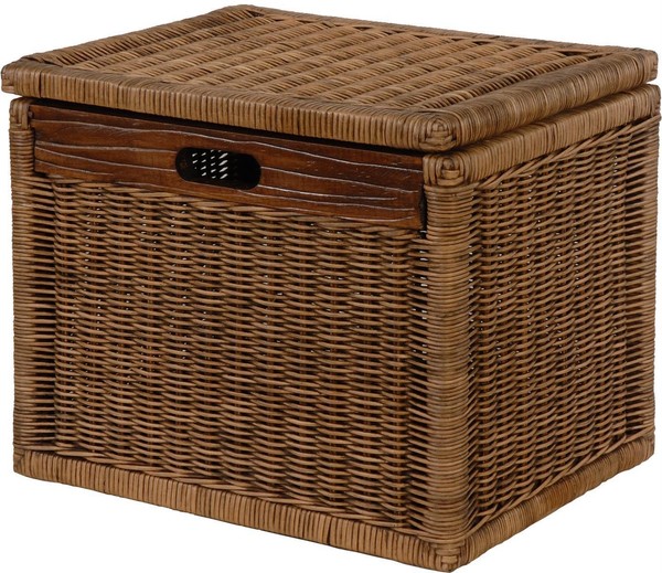 Hoher Korb ,Regalkorb, Schrankkorb Mit Deckel Rattan / Farbe Vintage Braun-image