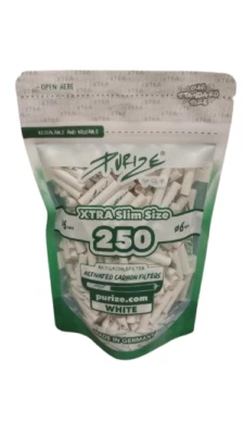 PURIZE Xtra Slim Size 'Weiß' - Aktivkohlefilter - Ø 6mm - 250 stk. pro Beutel