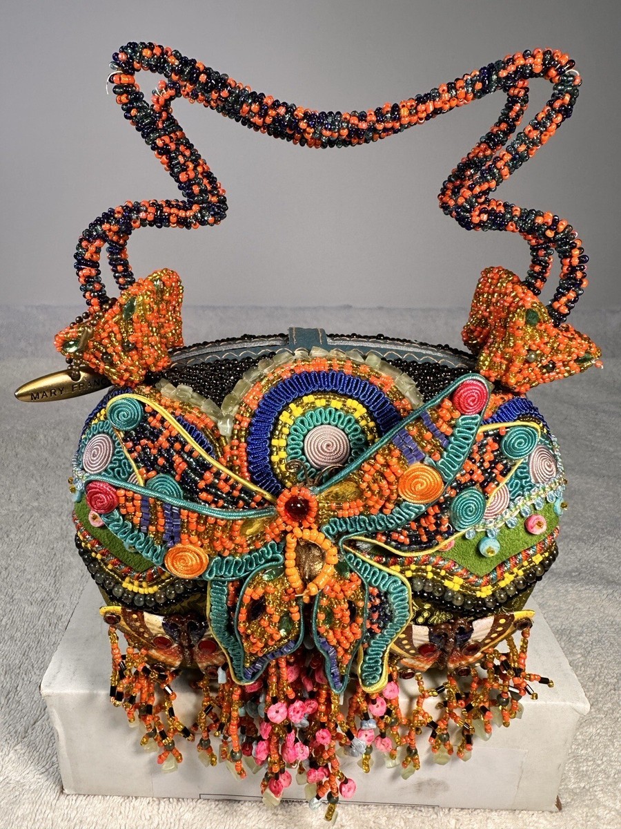 Vintage Mary Frances Rare Colorfully Beaded Jeweled Butterfly Purse Handbag - Main Image