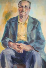 Vintage Impressionist gouache man portrait painting