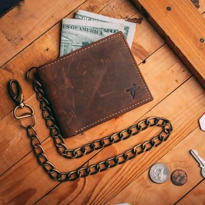RFID Cuir Slim Wallet Bifold Chaîne Wallet pour hommes Biker Wallets sans chaîne