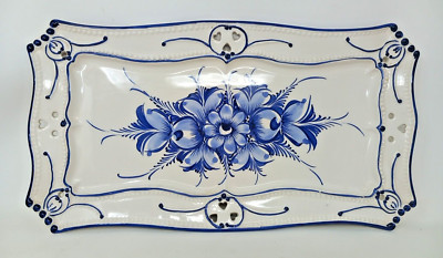 RCCL Portugal rechteckig blau weiß Blumen Platte handbemalt 15,5''x8,25''