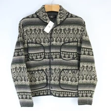 RRL DOUBLE RL BIRDSEYE SHAWL SWEATER JACKET GREEN COTTON CASHMERE WESTERN COAT L