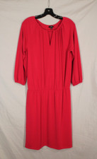 TALBOTS Stretch POLY-KNIT Red KEYHOLE NECKLINE Blouson Drop Waist MIDI DRESS S