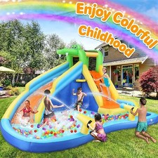 Inflatable Water Slide Bounce House with Blower, Water Gun  Splash Pool Wet/Dry